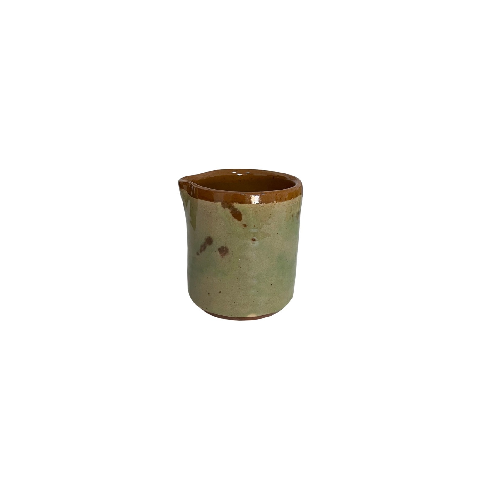 Pahar din ceramica, handmade, diametru 5.5 cm x inaltime 7.5 cm, 200 ml, Alb-Verde, LVD-BBL3517