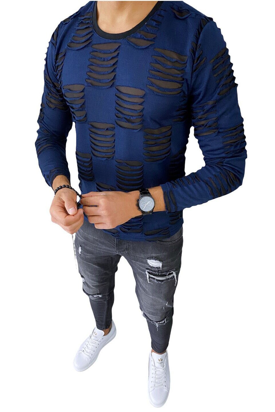 Bluza bleumarin, pentru barbati, dehaine, slim fit, 6138