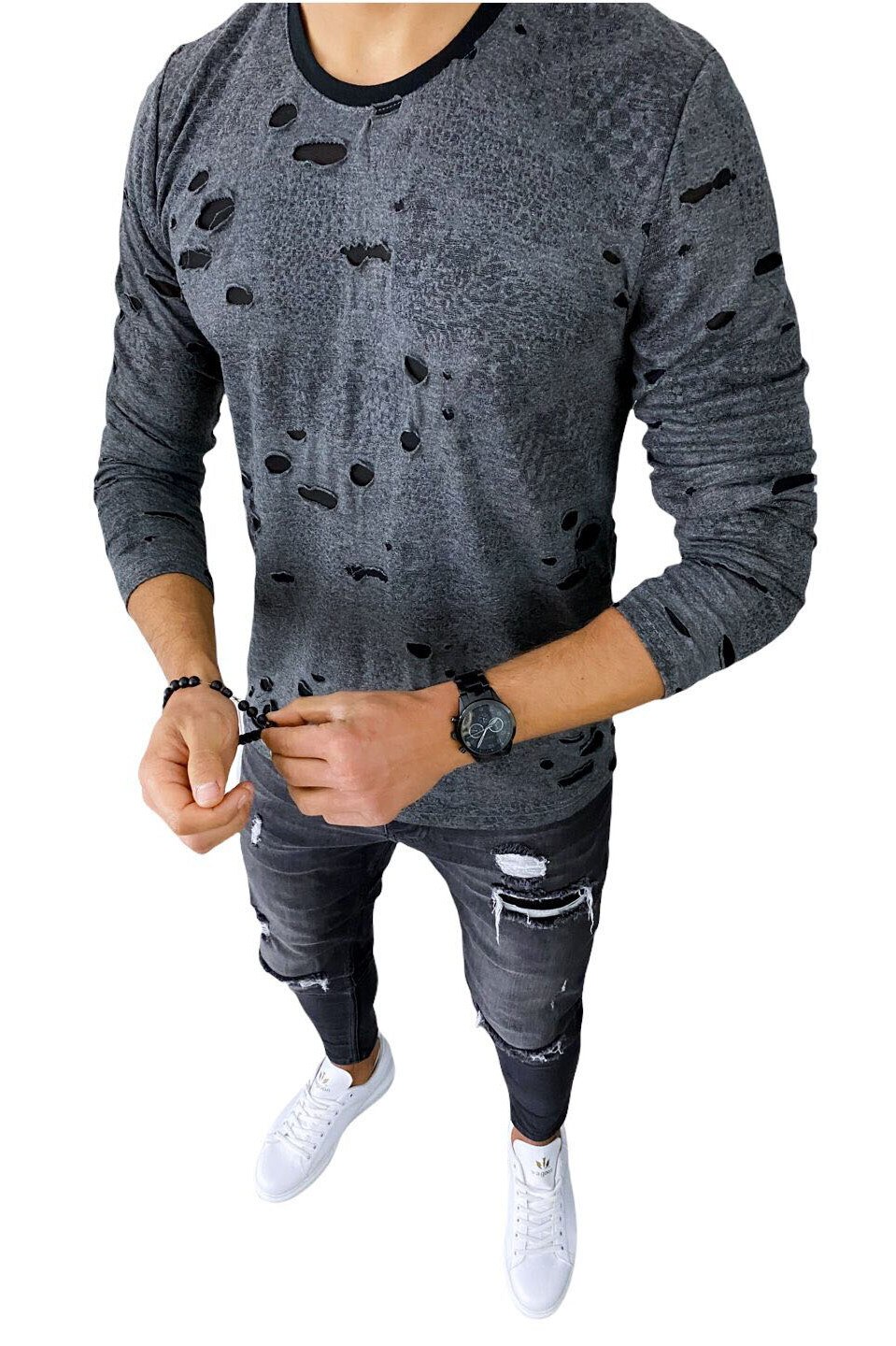 Bluza gri inchis, pentru barbati, dehaine, slim fit, B7056