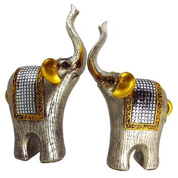 Set 2 Statuete ArtDeco High Elefanti din polirasina de culoare argintie cu detalii aurii Set 2 Statuete ArtDeco High Elefanti din polirasina de culoare argintie cu detalii aurii