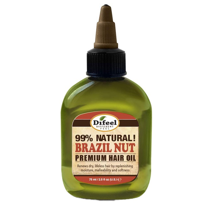 Ulei tratament premium cu Omega 3 pentru accelerarea cresterii firului de par Difeel 99% Natural din Ulei de Nuci Braziliene, 75 ml