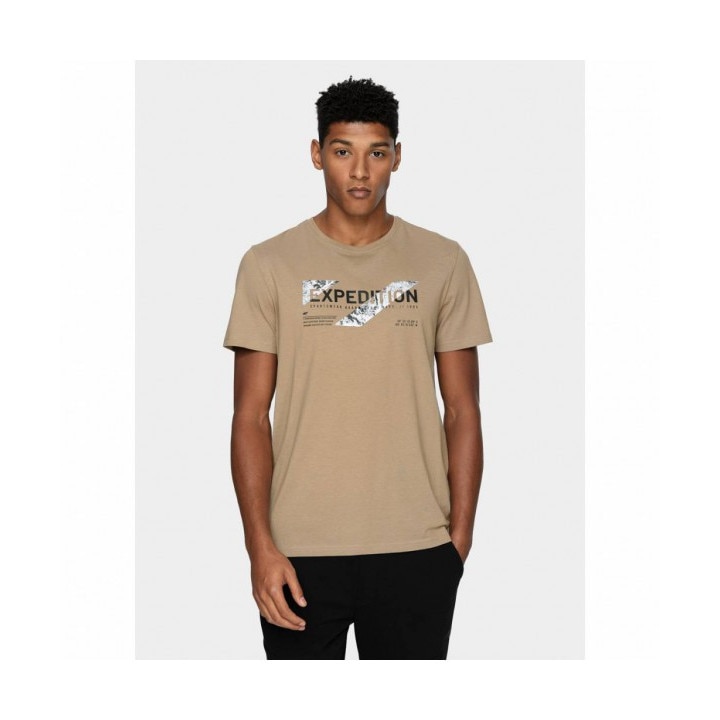 Tricou barbati cu imprimeu 4F, Bumbac, Maro