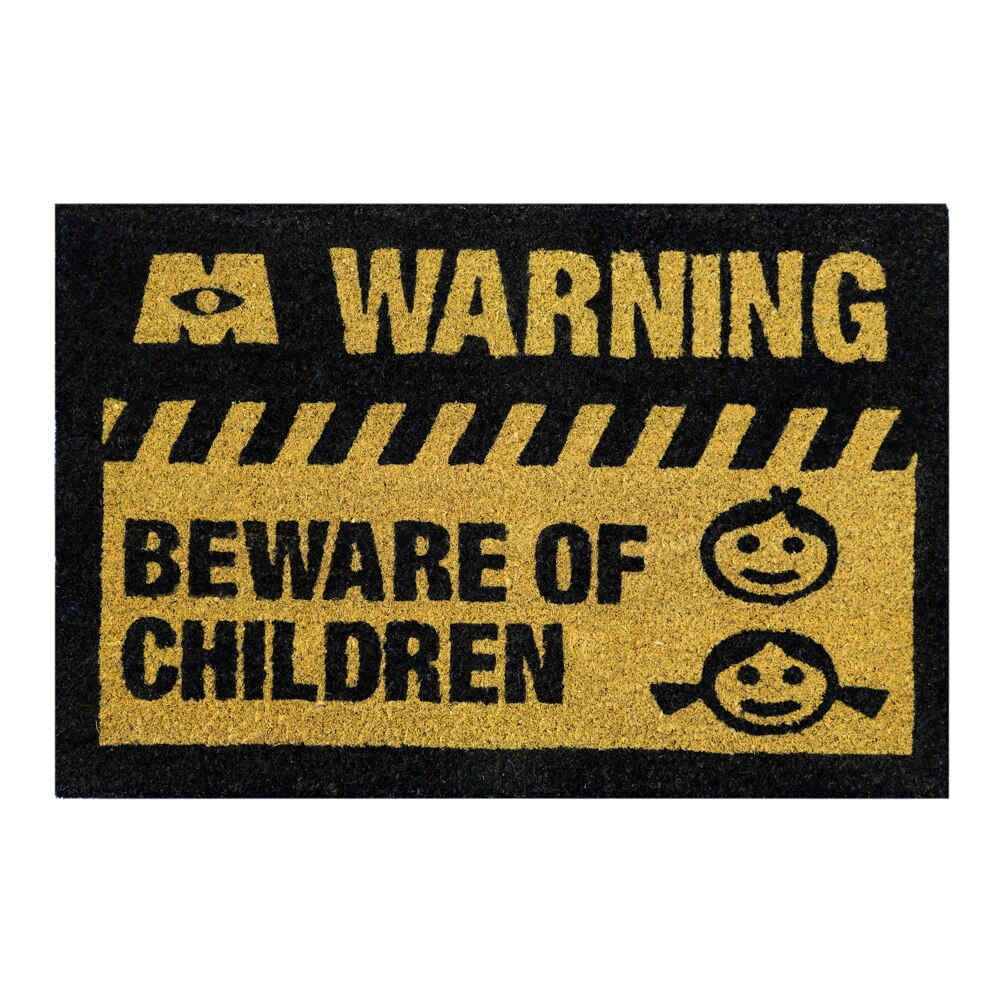 Covoras intrare Disney Pixar Monster ,Warning! Beware of children, din fibre de cocos, baza antiderapanta, 60x40 cm