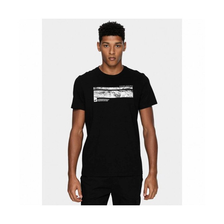 Tricou barbati cu imprimeu 4F, Bumbac, Negru, XL
