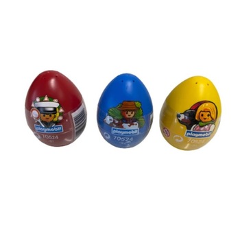 Set 3 pusculite oua Playmobil politist, fetita cu catel, fermier 10 cm Set 3 pusculite oua Playmobil politist, fetita cu catel, fermier 10 cm
