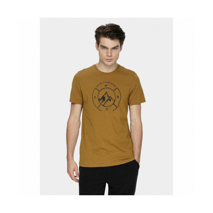 Tricou barbati cu imprimeu 4F, Bumbac, Maro, L