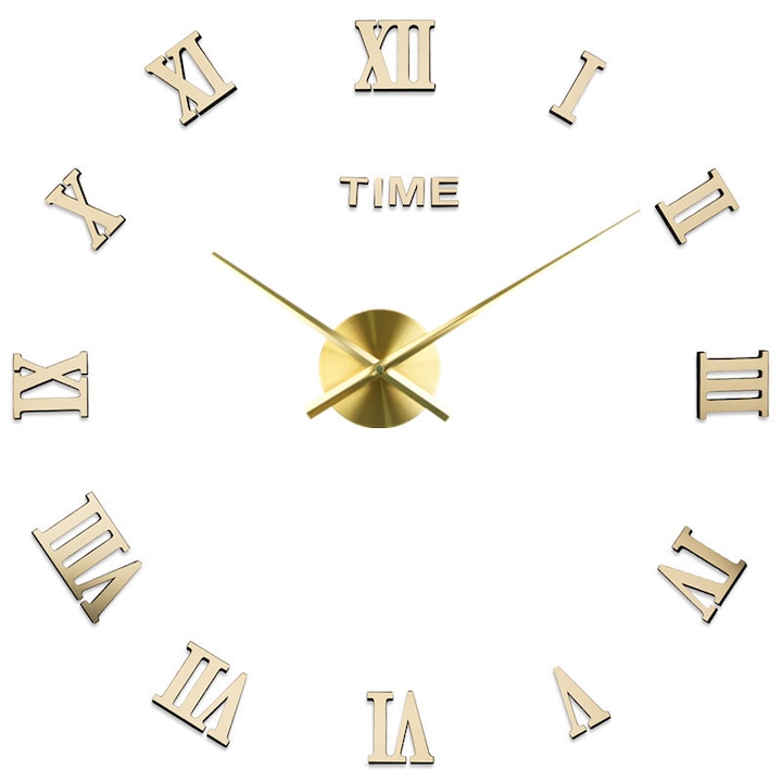 Декоративен стенен часовник zggzerg, Диаметър 100-120 см, Акрилно огледало, Златист