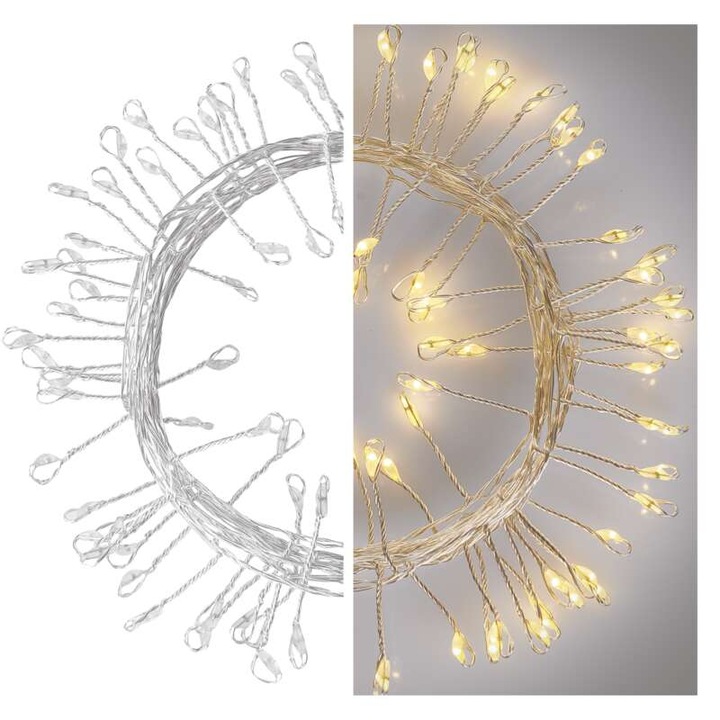 Emos LED Nano sir cu temporizator arici 2,4 m 3xAA la interior, alb cald