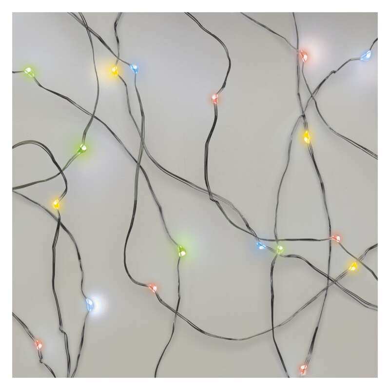 Instalatie Decor Craciun Emos, Sirag clasic Nano, 1.9m, 20 LED 1.28W, Lumina Multicolora RGB, 2xAA, Interior, IP20