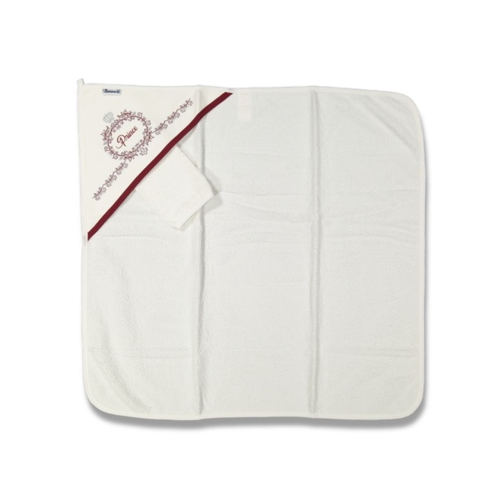 Prosop de baie Coccoo Bebe cu Gluga pentru Bebelusi, 100% Bambus Organic, 80x90, Rosu, Prince