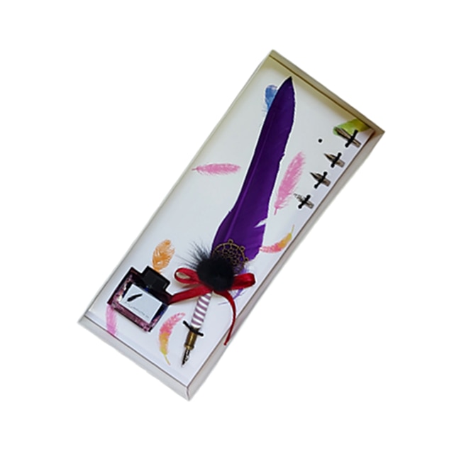 Set caligrafie mov Memories, pana vintage cu penite si calimara