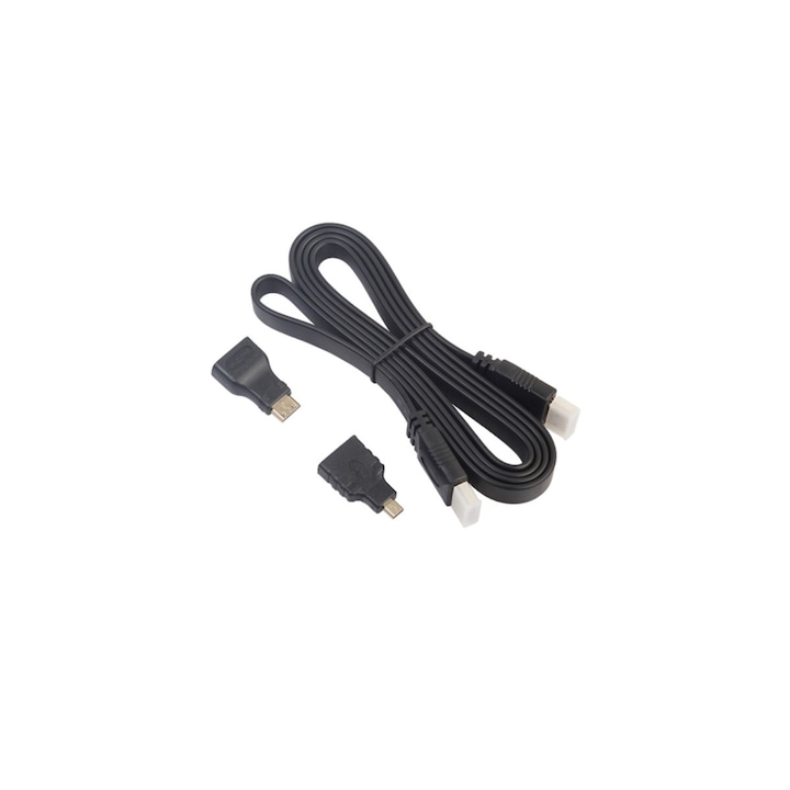 Кабел с 1 micro HDMI адаптер и 1 mini HDMI адаптер, дължина 1,8 м, HDMI, черен