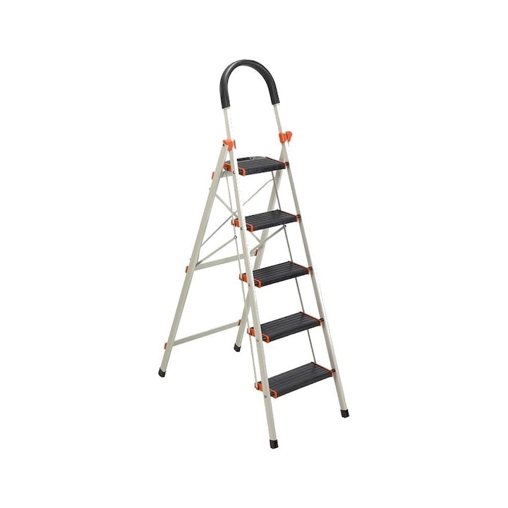 Scara dubla din aluminiu emailat Harbinger® Gold Life, Plianta, Max 155 kg,, 4 plus 1 trepte