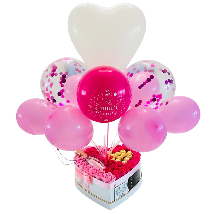 Cutie Cadou, Chocobox, Valentine's Box Love, cu Sampanie Bottega, Ferrero Rocher si Baloane