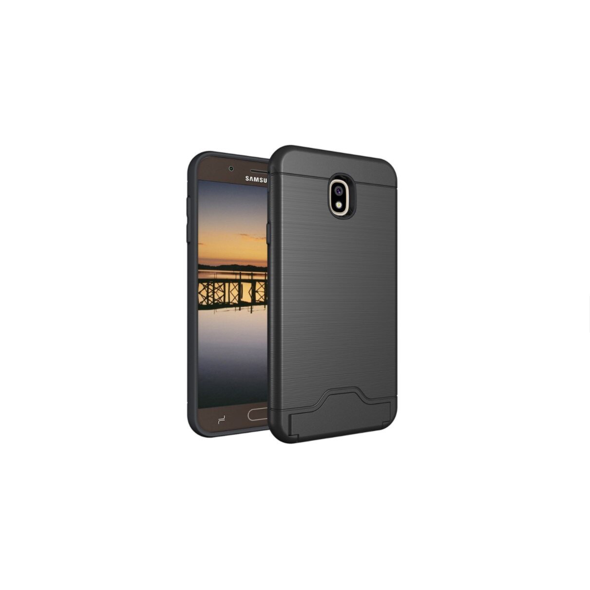 Husa pentru Samsung J7 2018, cu buzunar ascuns pentru card, Negru