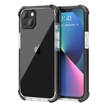 Husa pentru iPhone 13 MINI, Hybrid Antisoc, carcasa spate PC transparenta cu Bumper, Negru Husa pentru iPhone 13 MINI, Hybrid Antisoc, carcasa spate PC transparenta cu Bumper, Negru