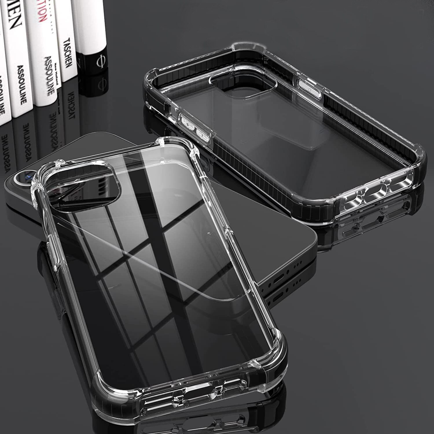 Husa pentru iPhone 13 PRO MAX, Hybrid Antisoc, carcasa spate PC transparenta cu Bumper, Negru
