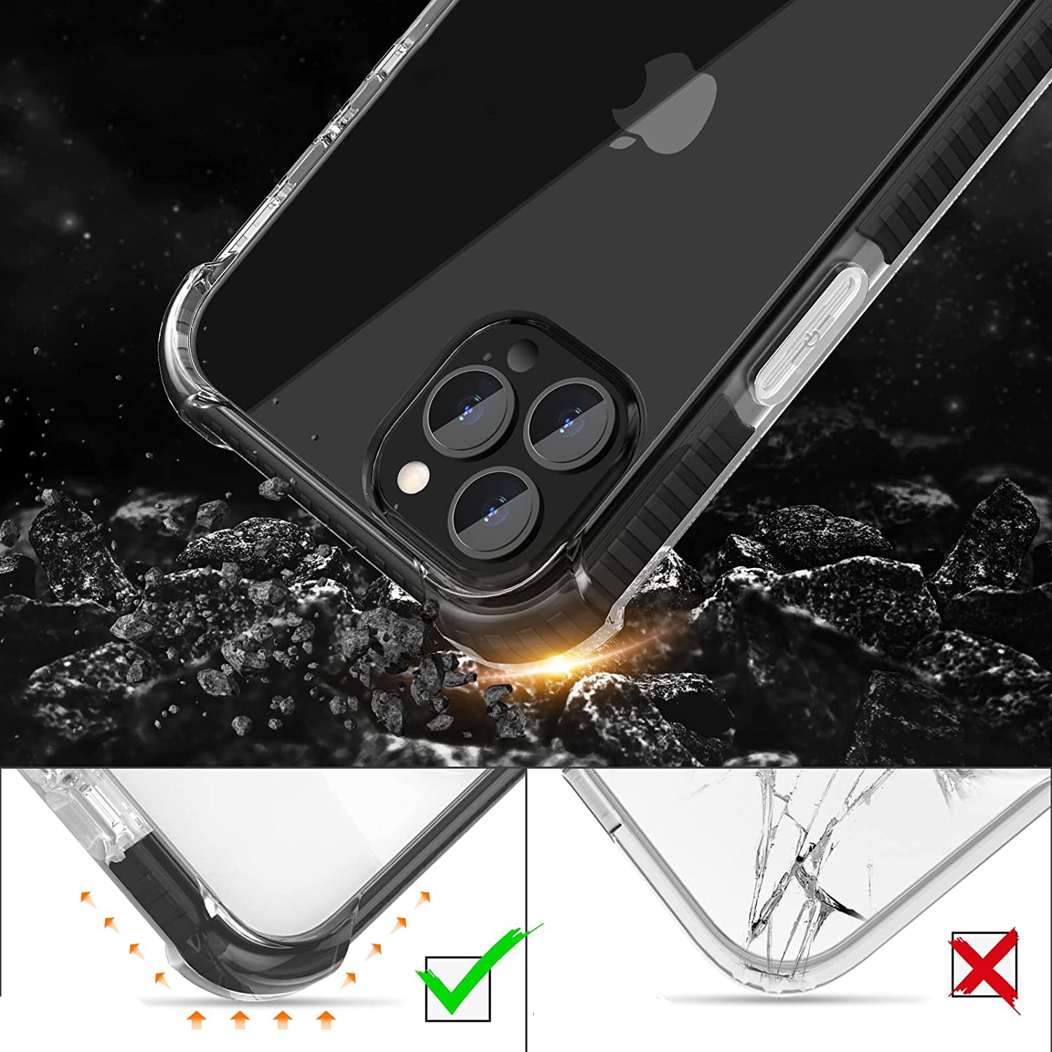 Husa pentru iPhone 13 PRO MAX, Hybrid Antisoc, carcasa spate PC transparenta cu Bumper, Negru