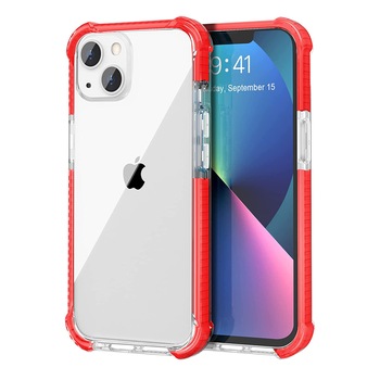Husa pentru iPhone 13 MINI, Hybrid Antisoc, carcasa spate PC transparenta cu Bumper, Rosu Husa pentru iPhone 13 MINI, Hybrid Antisoc, carcasa spate PC transparenta cu Bumper, Rosu