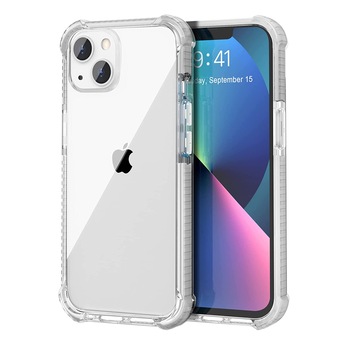 Husa pentru iPhone 13 MINI, Hybrid Antisoc, carcasa spate PC transparenta cu Bumper, Alb Husa pentru iPhone 13 MINI, Hybrid Antisoc, carcasa spate PC transparenta cu Bumper, Alb