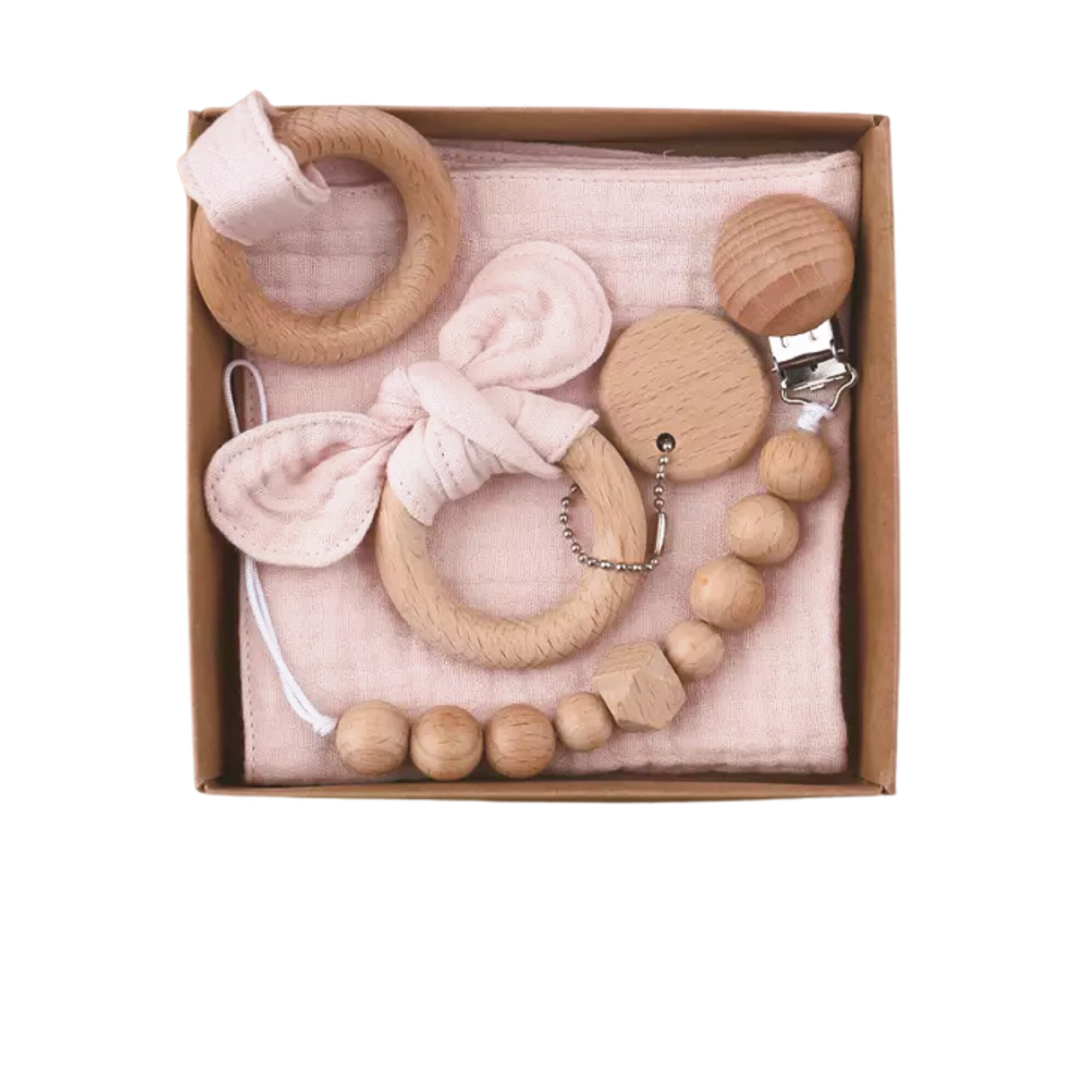 Set bebelusi format din muselina, clips suzeta si inel gingival, bumbac organic