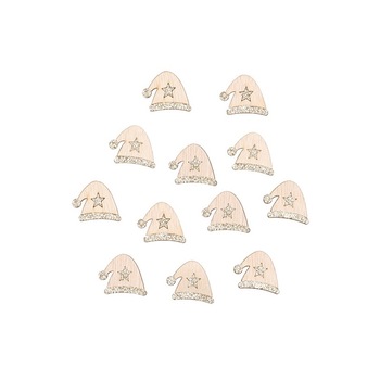 Set 12 caciulite din lemn mini cu sclipici, autoadezive, 3.5 cm Set 12 caciulite din lemn mini cu sclipici, autoadezive, 3.5 cm