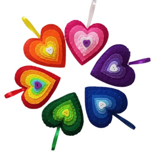 Inimioare multicolore, decoratiuni de Craciun, set de 6 bucati