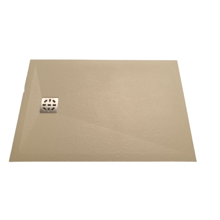 Cadita de dus din Compozit 80 x 80 cm cu sifon scurgere si grila de inox Cream Stone