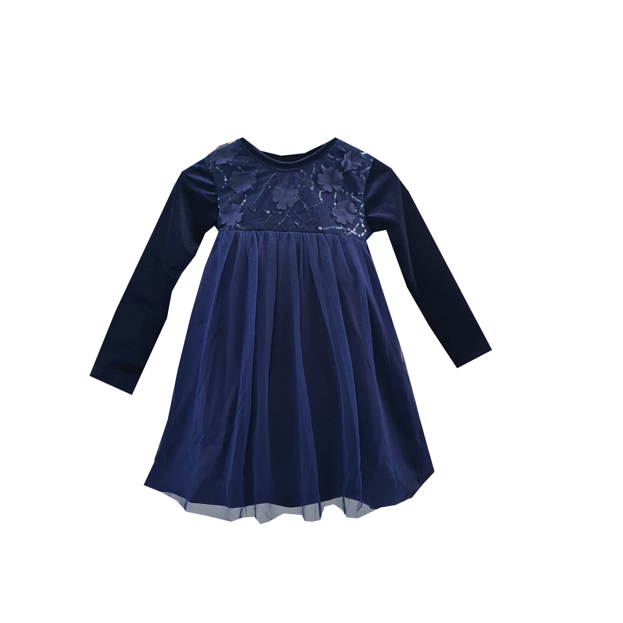 Rochie fete, Catifea cu paiete si tiul, Bleumarin, Bleumarin inchis