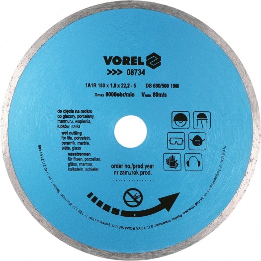 Disc diamantat de taiere continuu Vorel 230x22.2x2.6 mm, taiere umeda