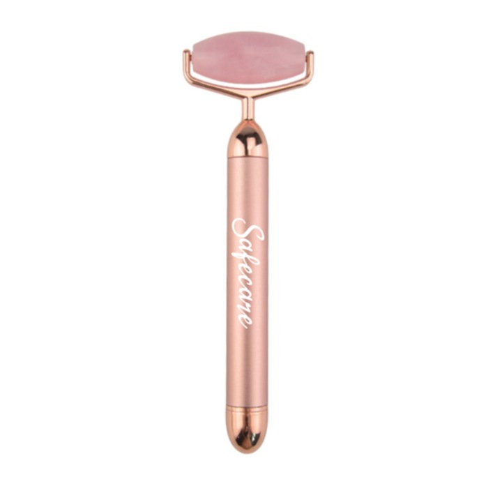 Elektromos henger arcmasszázshoz, vibrációval, rózsaszín kvarcból, Safecare