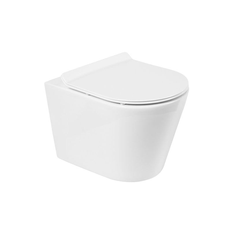 Set vas WC suspendat, Belbagno, Seria Flay-R Rimless, cu capac Duroplast, inchidere lenta, Ceramica, Alb, 515 mm