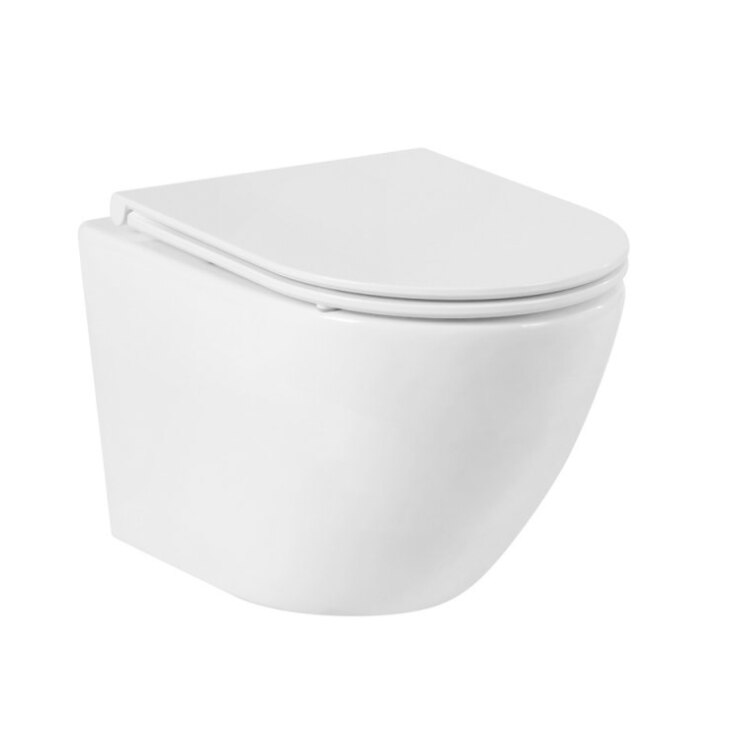 Set vas WC suspendat, Belbagno, Seria Sfera-R, Rimless, cu capac Duroplast, inchidere lenta, Ceramica, Alb, Set prindere, 490 mm