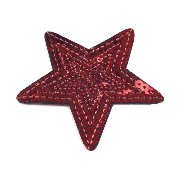 Термозалепваща апликация, звезда с пайети 70 мм, тъмно червена