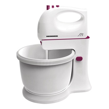 Mixer cu bol Heinner Charm, 300W, 5 viteze + turbo, Alb/Visiniu Mixer cu bol Heinner Charm, 300W, 5 viteze + turbo, Alb/Visiniu
