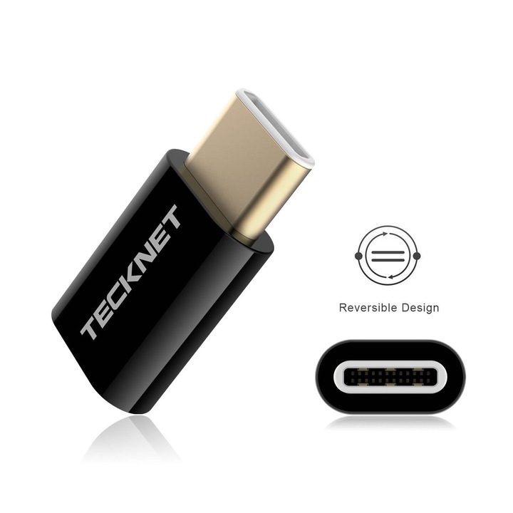 Комплект microUSB адаптери TeckNet TF001 USB-C Male to MicroUSB Female Adapter за устройства с USB-C порт, 2 броя, Черен