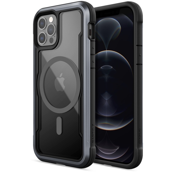 Raptic Shield Pro Magnet tok, iPhone 12/12 Pro-hoz, MagSafe, 4m-ig tesztelve, alumínium, fekete