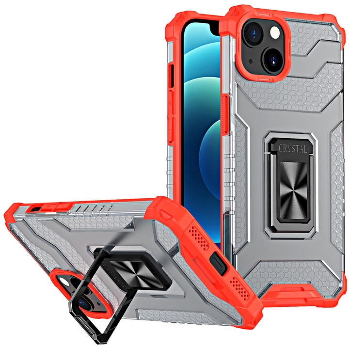 Калъф Crystal Ring Case Kickstand, със стойка, за iPhone 12, червен