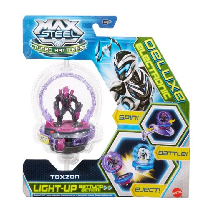 Figurina Max Steel Turbo Battlers Deluxe, Cu accelerator, Violet/Negru