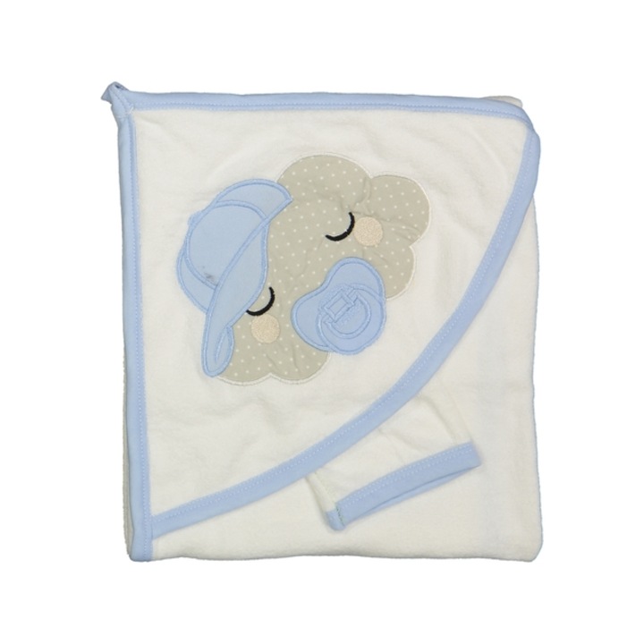 Prosop de baie Coccoo Bebe cu Gluga pentru Bebelusi, 100% Bambus Organic, 80x90, Albastru, nor