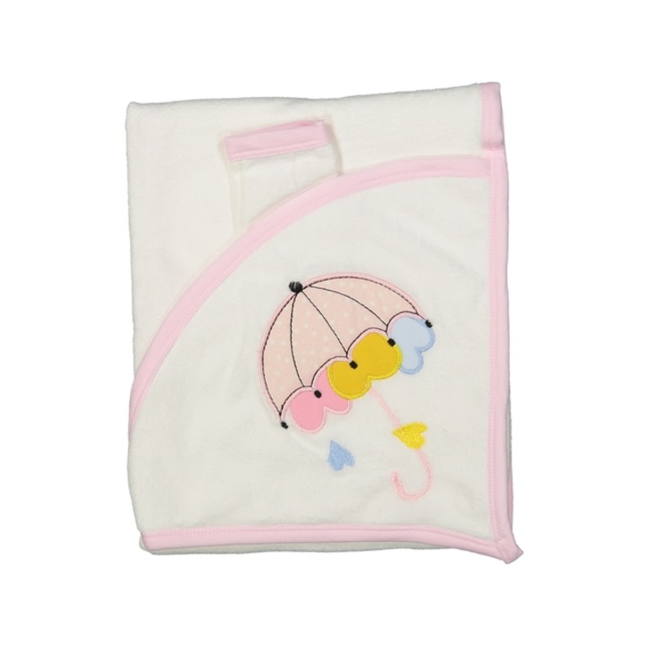 Prosop de baie Coccoo Bebe cu Gluga pentru Bebelusi, 100% Bumbac Organic, Calitate Premium, 80x90, Roz, Umbrela