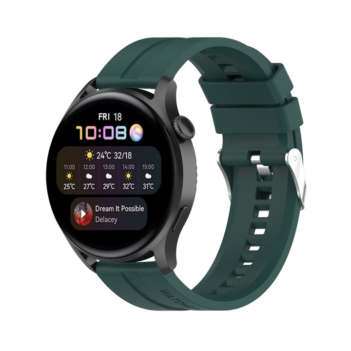Силиконова каишка 20мм за Huawei GT 3, GT 2, GT, Тъмнозелен