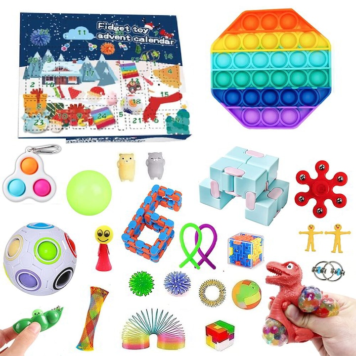 Коледен календар с различни фиджет играчки CokoRoko, изненади за всеки ден до Коледа, Многоцветен