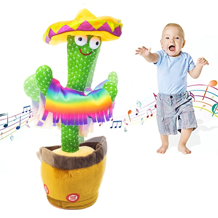 Детска играчка Танцуващ кактус, повтаря казаното от вас, плюшен материал, батерия, мексикански стил