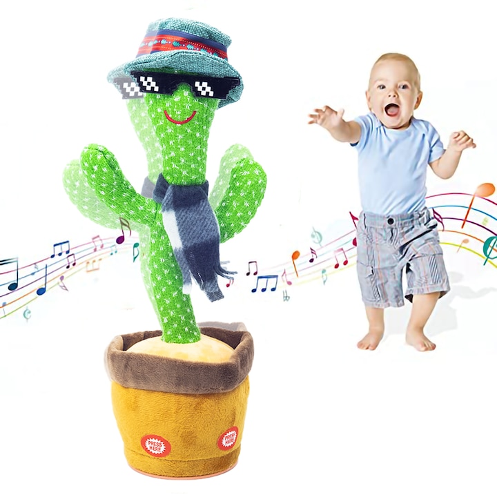 Детска играчка Танцуващ кактус, повтаря казаното от вас, плюшен материал, батерия, стил на поп звезда