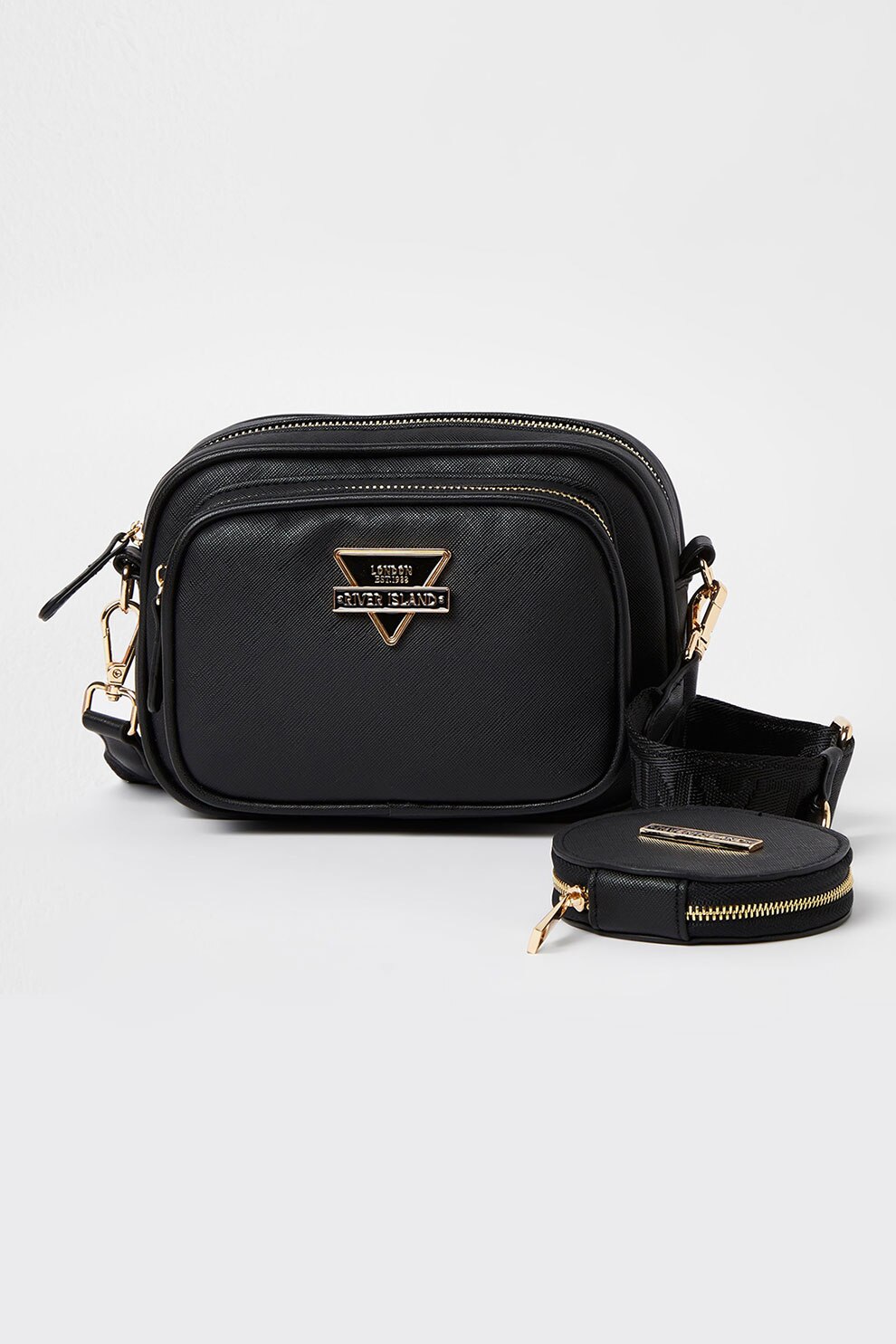 River Island, Geanta crossbody cu etui detasabil cu fermoar, Negru