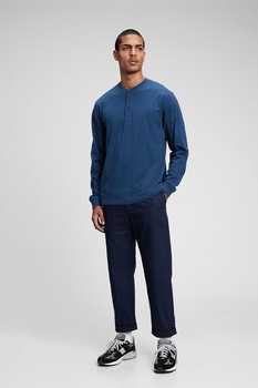 GAP, Bluza de bumbac cu decolteu Henley, Indigo GAP, Bluza de bumbac cu decolteu Henley, Indigo