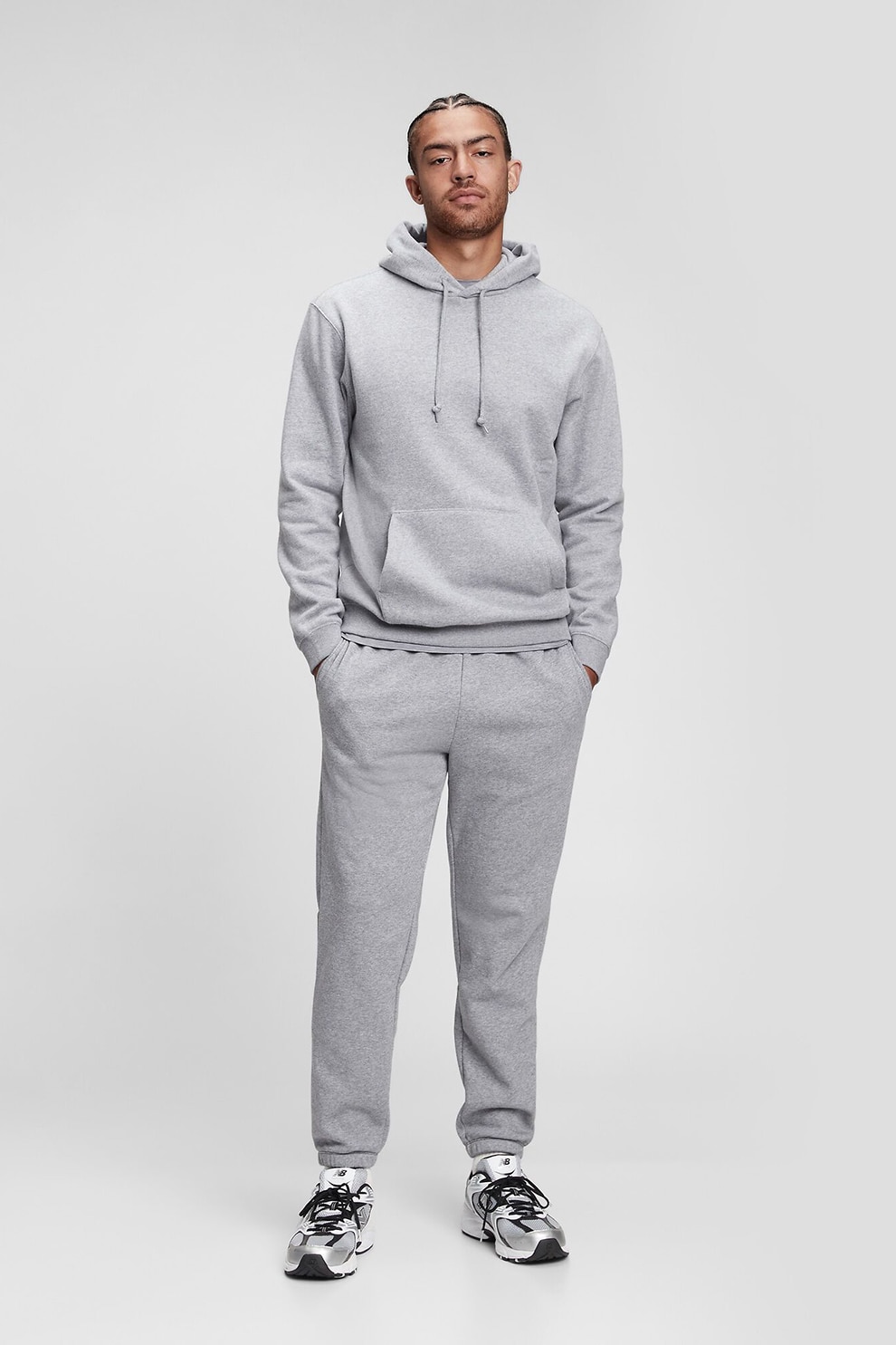GAP, Pantaloni jogger cu sur in talie, Gri deschis melange