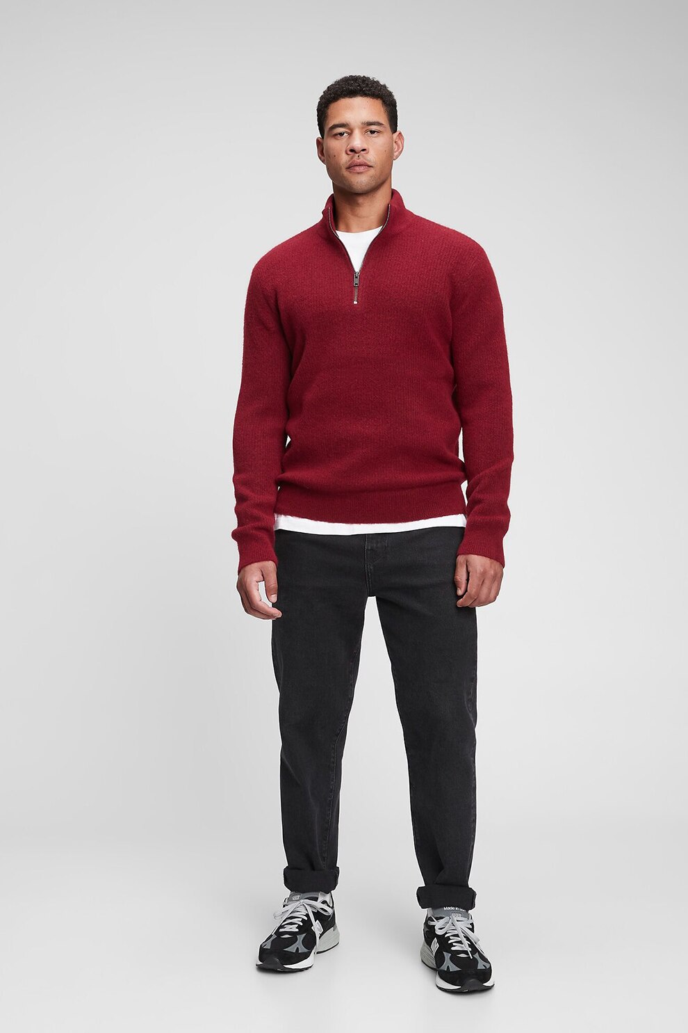 GAP, Pulover tricotat cu fenta cu fermoar, Visiniu