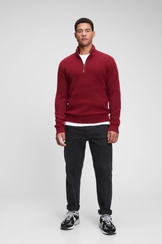 GAP, Pulover tricotat cu fenta cu fermoar, Visiniu GAP, Pulover tricotat cu fenta cu fermoar, Visiniu